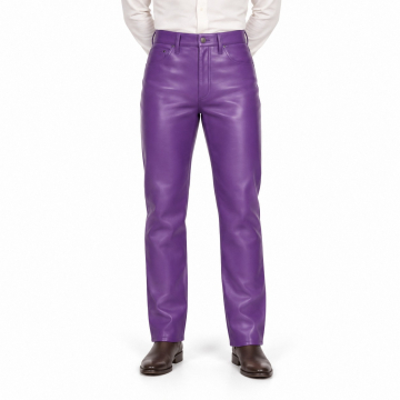 Men's Purple Straight-Leg Leather Pants - front view
