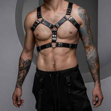 Herren Schwarzes verstellbares Leder Brust-Tragesystem