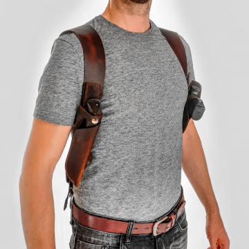 Modular shoulder holster and knife sheath without maker wordmark