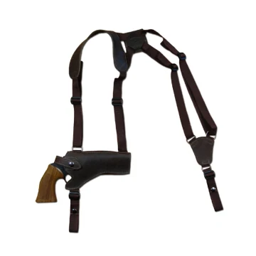 Horizontales Schulterholster aus braunem Leder für Revolver - Gurtband-Tragesystem
