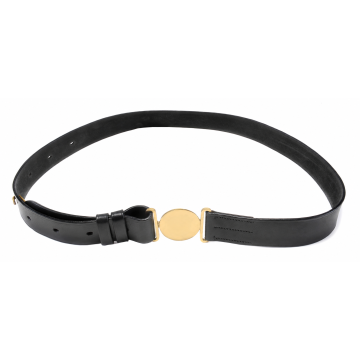 Officers' Leather Belt with Plain Buckle - Black - View 1
