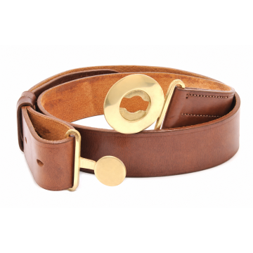 Officers' Leather Belt with Plain Buckle - Brown - View 1