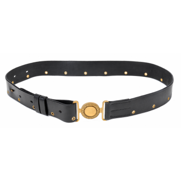 Officers' Leather Belt with Wreath Buckle - Black - View 1