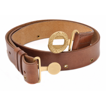 Officers' Leather Belt with Wreath Buckle - Brown - View 1
