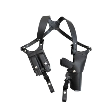 Vertikales Schulterholster aus schwarzem Leder mit Doppelmagazintasche