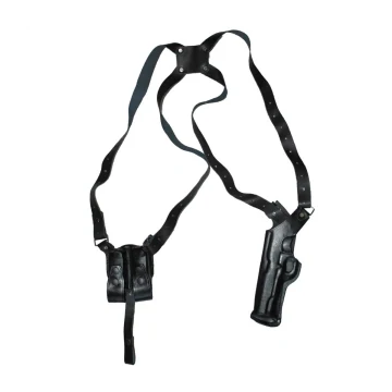 Schwarzes Real Leder vertikales Schulterholster mit Doppel-Magazintasche