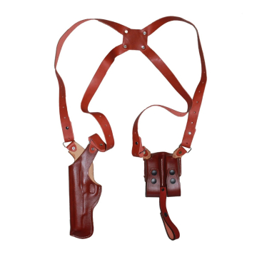 Braunes Real Leder vertikales Schulterholster mit Doppel-Magazintasche