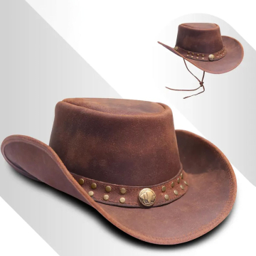 Vintage Leder Cowboyhut - Handgefertigtes Western-Stil