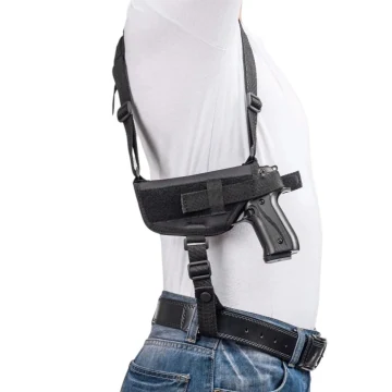 Horizontales Schulterholster aus schwarzem Nylon - Magazintasche