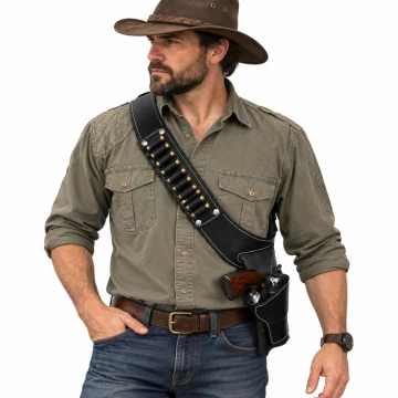 Burgundy Leather Western Shoulder Holster with Ammo Bandolier