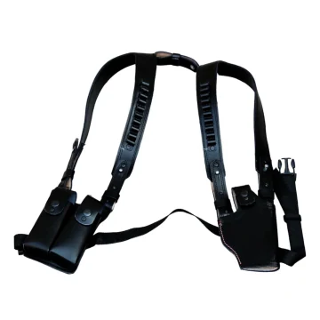Vertikales Schulterholster aus schwarzem Leder mit Magazintaschees