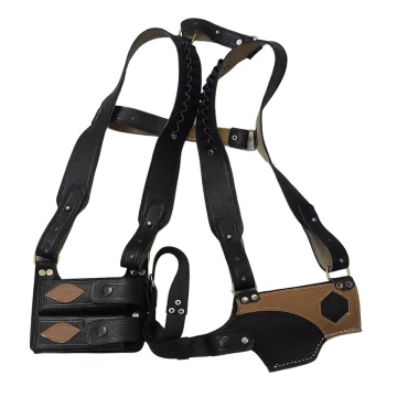Schulterholster aus schwarzem Leder mit Doppel-Magazintaschees