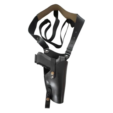 Schwarzes vertikales Leder-Schulterholster mit Sicherung