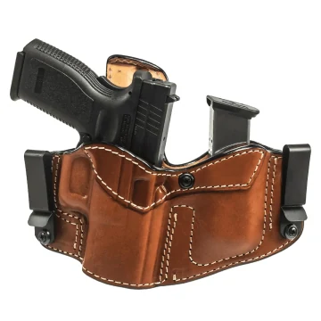 Braunes Lederholster für zwei Trageweisen mit Magazintasche