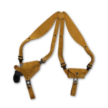 Horizontales Schulterholster aus hellbraunem Veloursleder mit Patronentasche