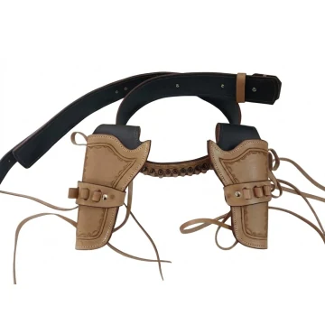 Hellbraunes Cowboy-Stil Leder Doppel-Revolverholster Gürtel mit Patronenschlaufen