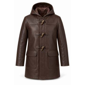 Leder-Dufflecoat mit Knebelverschlüssen nach Mass - Vollständige Kapuzenfront und drei Knebel