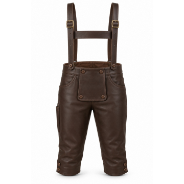 Schlichte Lederhose mit Hosenträgern nach Mass - Vollständiger Knopflatz und Lederhosenträger