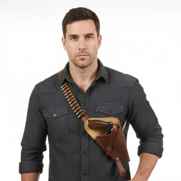 US M3 Victory Revolver Braunes Leder Schulterholster mit .38 Patronenschlaufen (WWII Replica)