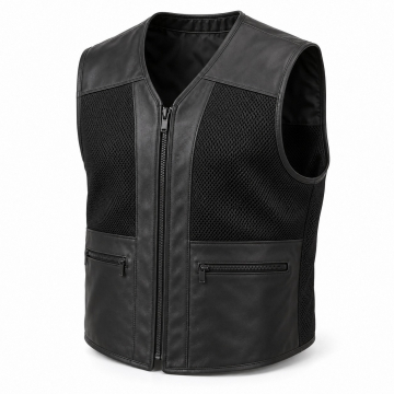 Ventilated Leather and Mesh Summer Vest - Complete front view