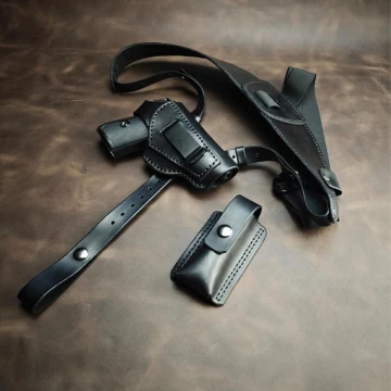 PPK/S Schulterholster aus schwarzem Leder mit Clip-Tasche
