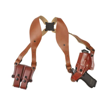 Modulares braunes Lederholster-System mit vollständigem Tragesystem und Doppelmagazintasche