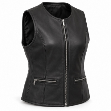 Women's Concealed-Carry Leather Club Vest - Complete front view