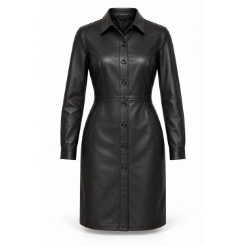 Leder-Hemdkleid für Damen nach Mass - Vollständige Vorderansicht