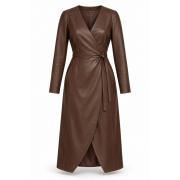 Leder-Wickelkleid für Damen nach Mass - Vollständige Wickel-Vorderansicht