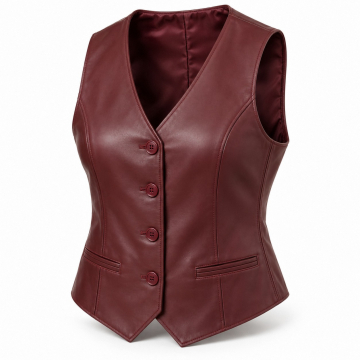 Women's Tailored Leather Waistcoat - Complete front view