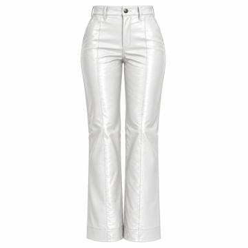 Women's white leather bootcut pants with high waist, front seam detailing and flared legs