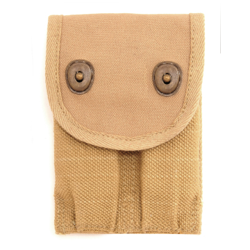 WW1 Colt .45 Cotton Webbing Double Magazine Pouch - Khaki - View 1