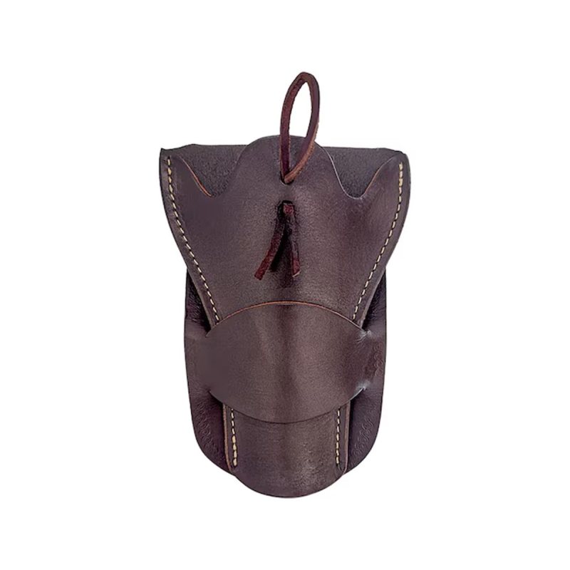 Antique Brown Leather Ambidextrous OWB Holster – front view showing folded leather body and tie thong detail