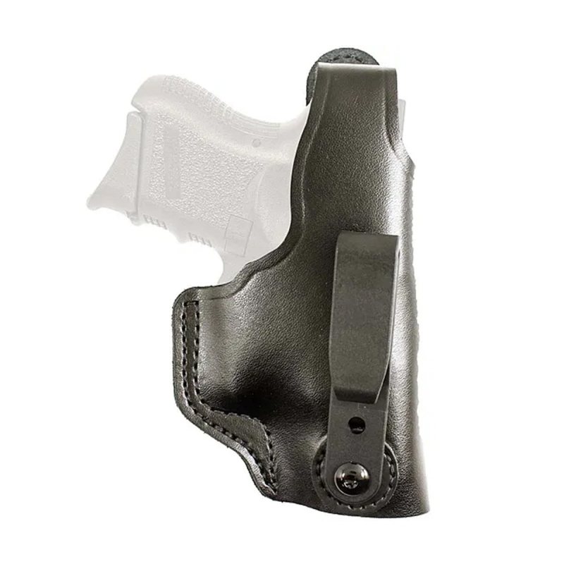Black Leather Dual Carry IWB Holster with thumb break front view