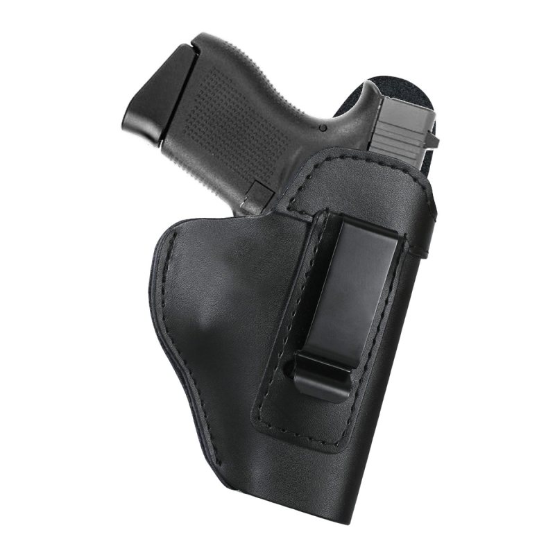 Black Leather IWB Holster With Steel Clip – front view showing smooth leather body and compact profile