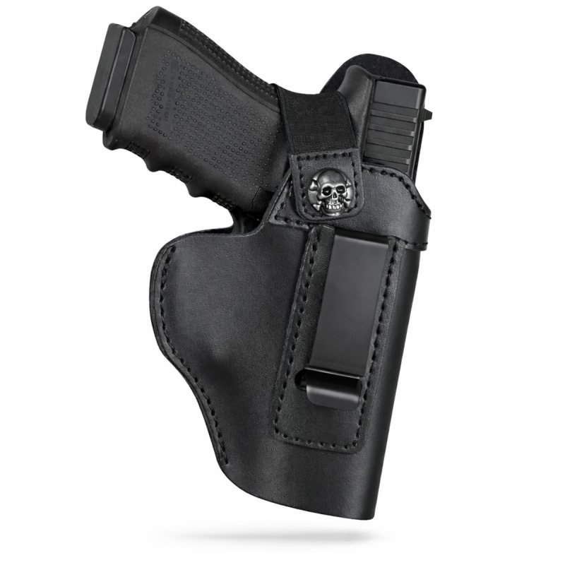 Black Leather IWB Holster With Strap Retention – genuine leather concealed carry holster with snap