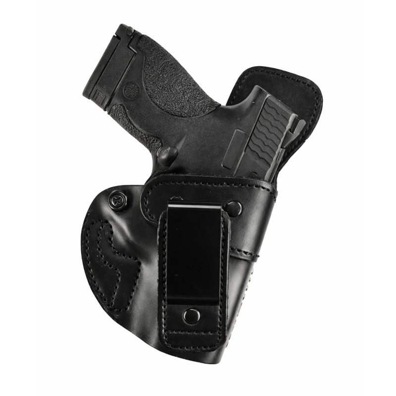 Black Leather IWB Tuckable Hunting Holster – front angle – forward cant design