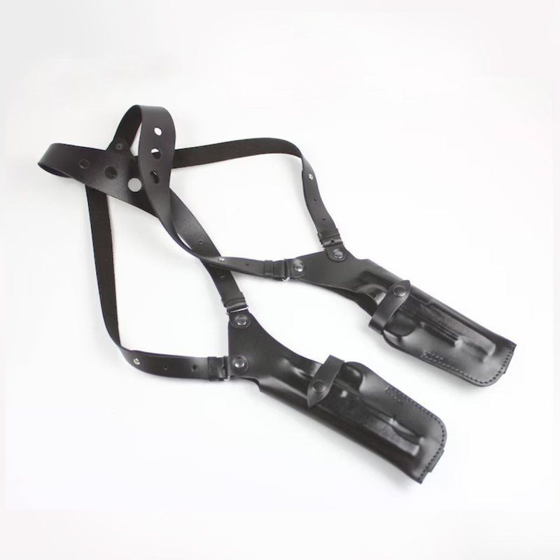 Black Leather Vertical Shoulder Double Holster