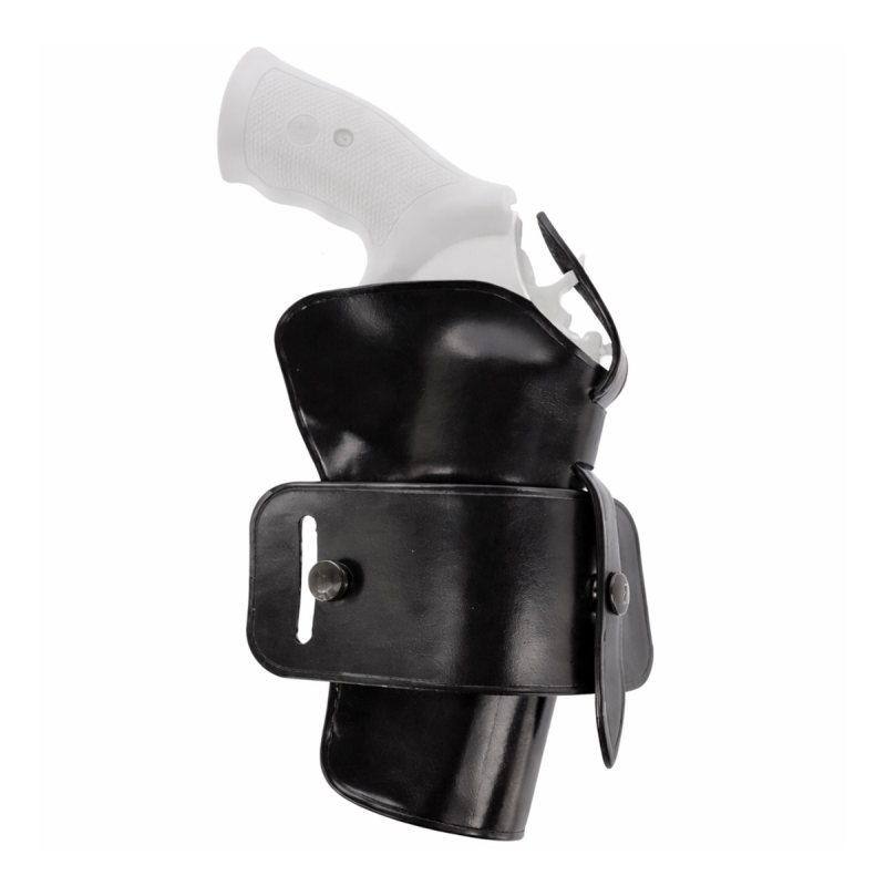 Black Leather Wheelgun Belt Holster front profile showing revolver fit