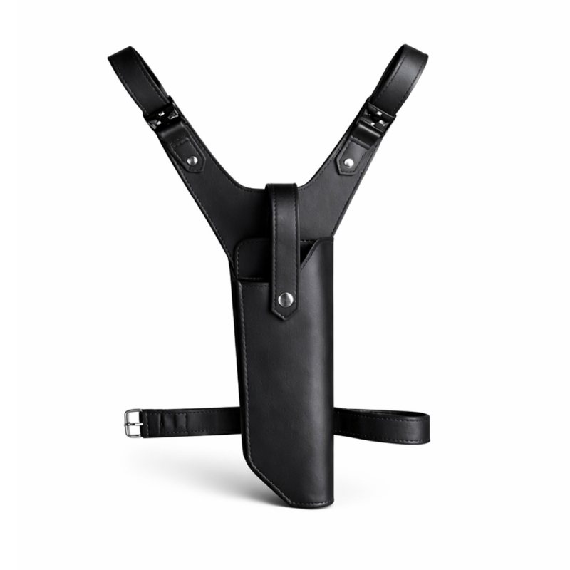 Black Leather Yoke Drop Leg Handcrafted Holster