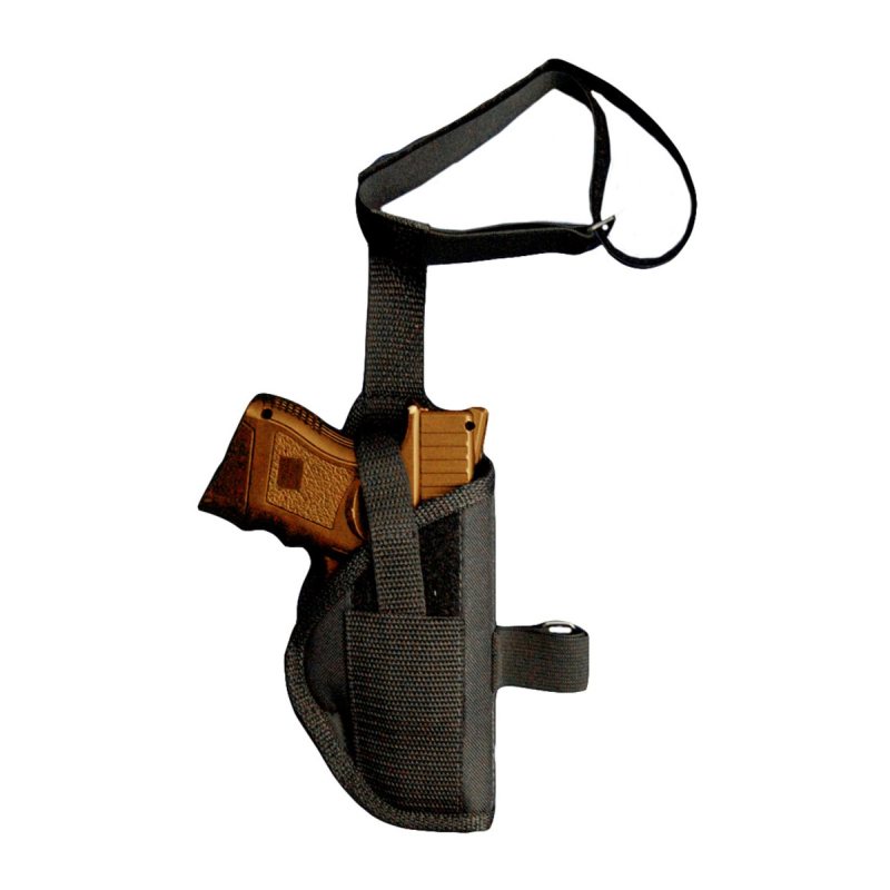 Black nylon ankle holster for compact pistol with adjustable calf strap