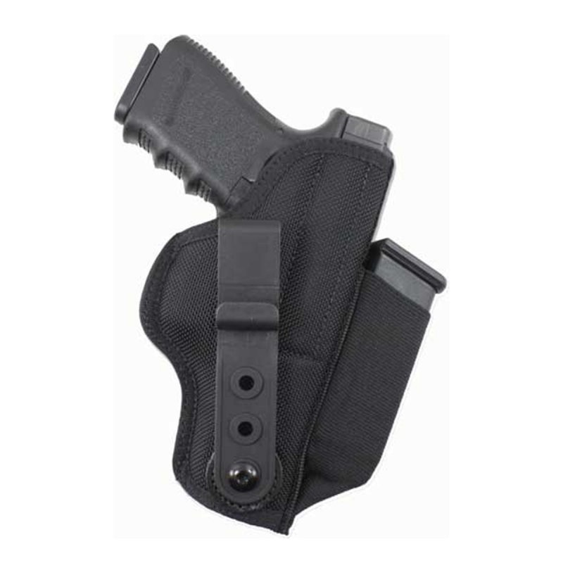 Black nylon IWB holster with integrated magazine pouch