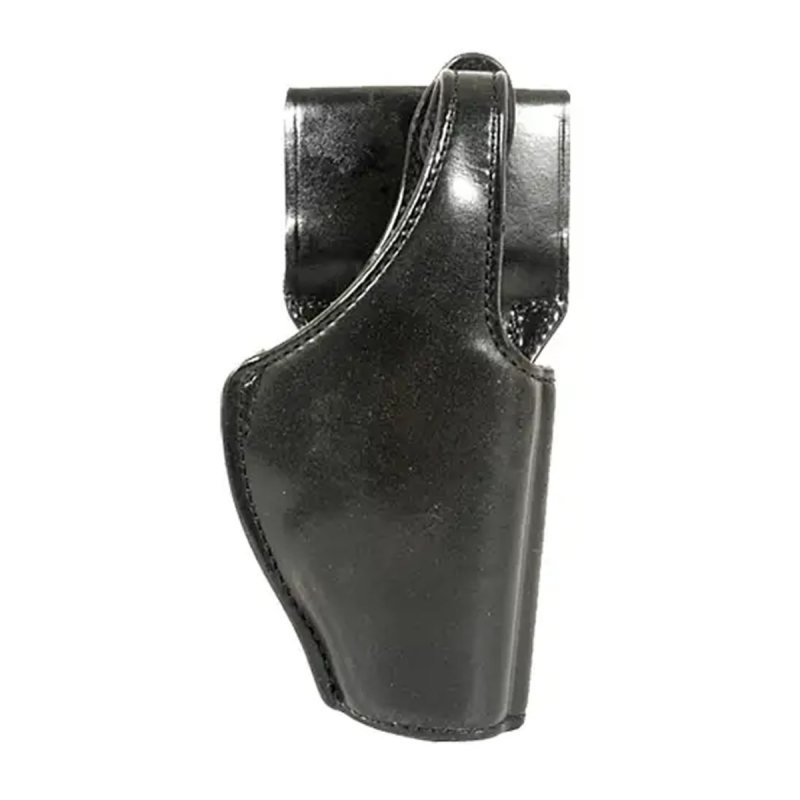 Black Leather Belt Holster With Thumb Break front view showing reinforced leather body