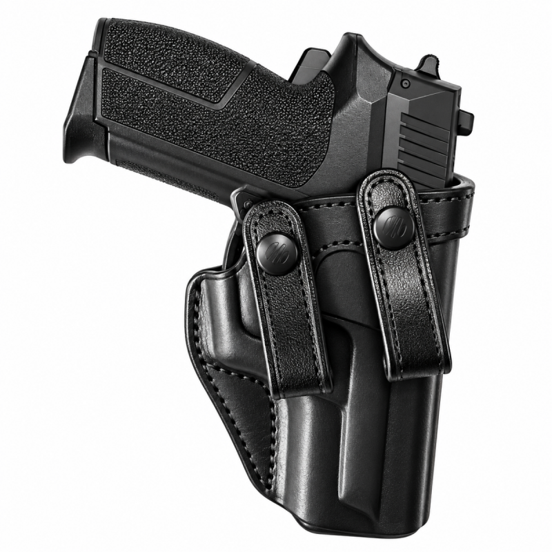 Black Leather IWB Holster with Dual Snap Loops