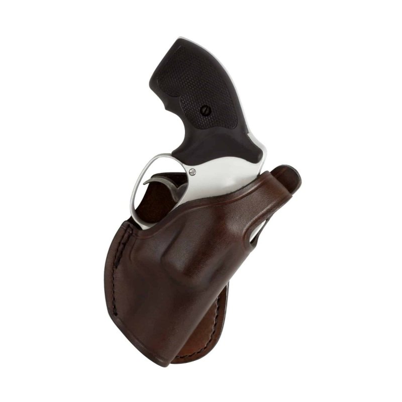Brown Leather Mini Paddle OWB Holster front view showing compact revolver fit