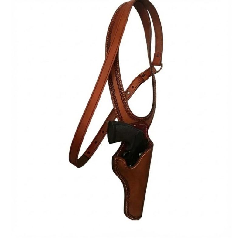Brown leather western shoulder holster with single side underarm carry design