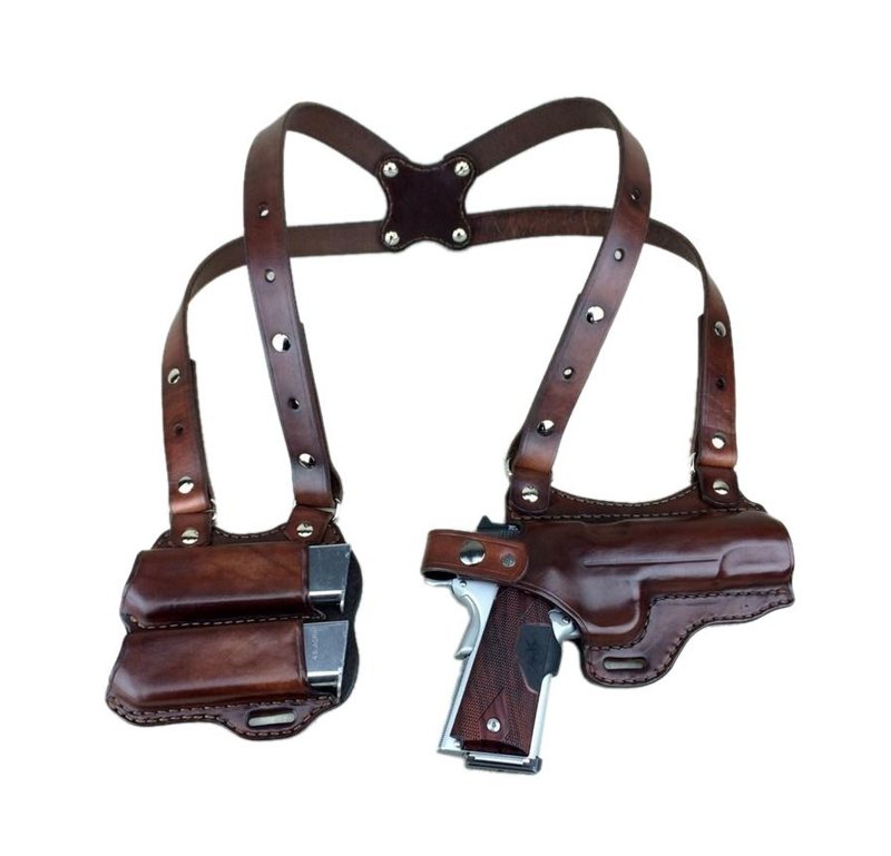 Brown Leather Horizontal Shoulder Holster – Double Mag Pouch