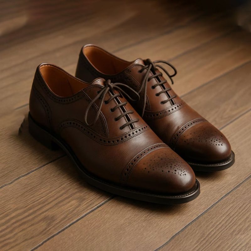 Handmade Brown Leather Oxford Shoes