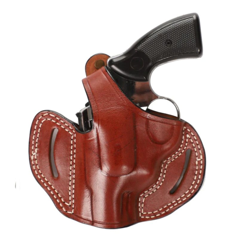 Brown leather OWB revolver holster right hand draw profile