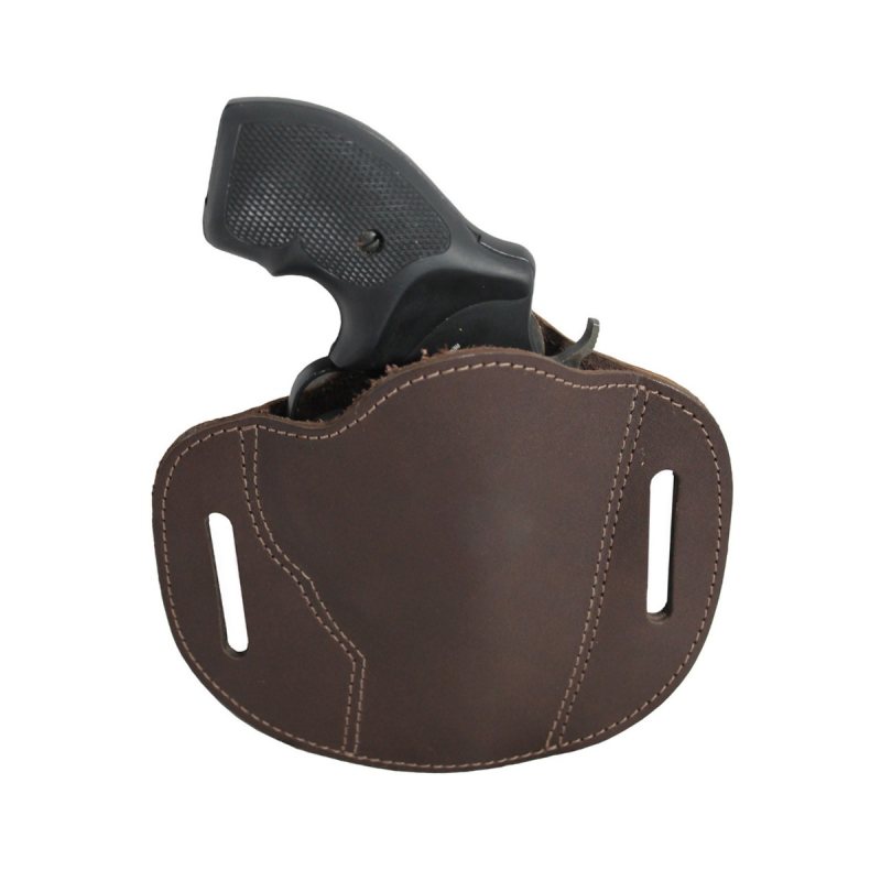 Brown Leather Pancake Belt Slide Holster front view for 2 inch snub nose revolver